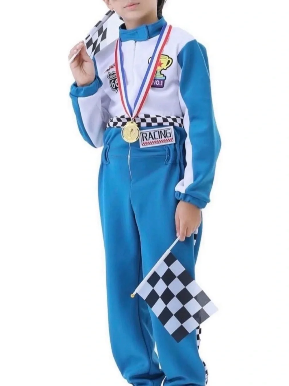 Kids Blue Race Car Driver Costume with Cap & Accessories NEW Halloween #Lux-T